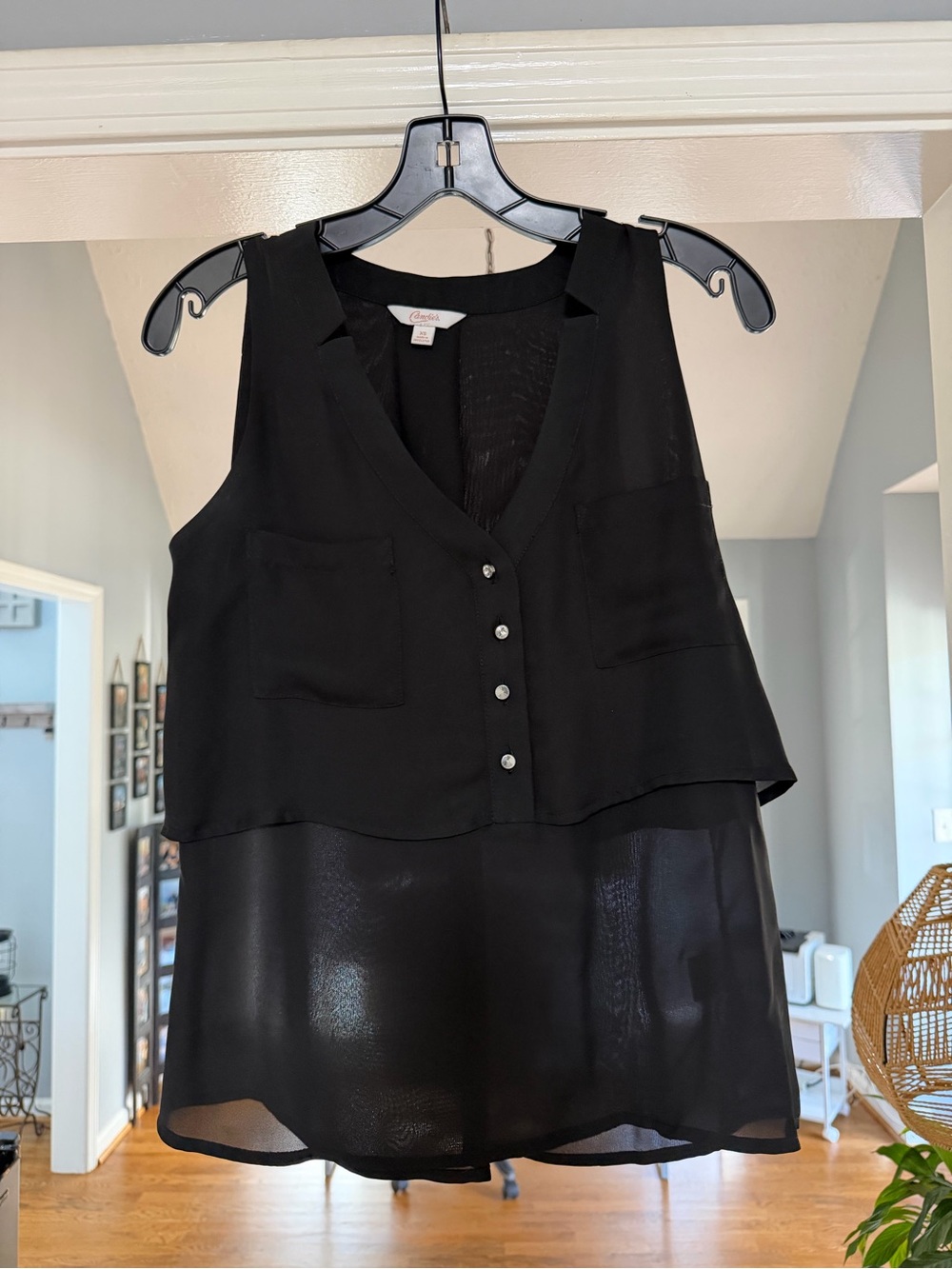 Candie's Black Sleeveless Layered Button-Front Blouse
